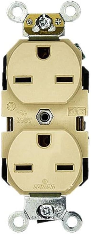 Leviton 5662-I 15 Amp, 250 Volt, Industrial Heavy Duty Grade, Duplex Receptacle, Straight Blade, Self Grounding, Ivory...