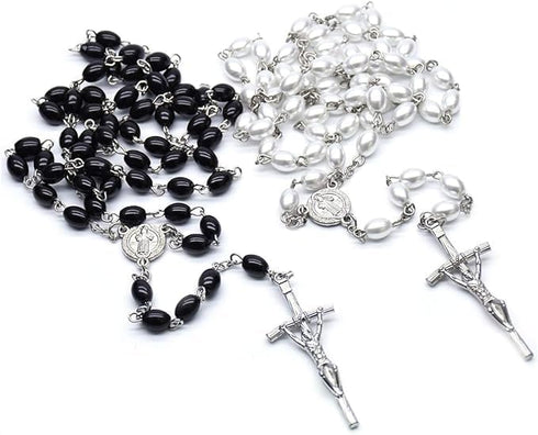 XAM 2Pcs/set Rosary Bead Cross Catholic Necklace Set Catholic Multicolor Rose Necklace Jewelry Religious Jesus Necklaces for Women Men...