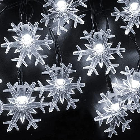 Dazzle Bright 100 LED Solar Christmas Snowflake Lights Outdoor, 39 FT Solar Powered Snowflake String Lights Waterproof for Xmas Tree, Holiday, Wed...
