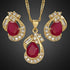 RIZILIA Pear Cut Red Ruby Yellow Gold Plated Jewelry Set, Pendant with 18" Chain Stud Earrings...