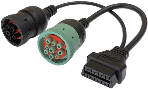 2-in-1 OBD2 Adapter Cable,9 Pin J1939 and 6 Pin J1708 to 16 Pin OBD2 Adapter Split Y Cable for Diesel Truck Heavy Duty Diagnostic...