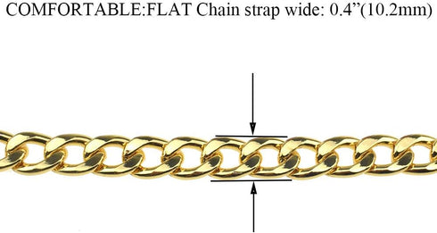 HAHIYO Purse Chain Strap 15.7 Inches Yellow Gold for Shoulder Cross Body Sling Handbag Clutch Replacement Comfortable Flat 0.4" Wide 2.4mm Extra T...