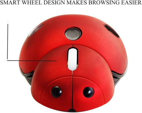 elec Space Mini Small Wireless Mouse for Kids, Cute Animal Ladybug Shape 3000DPI Portable Mobile Optical Mouse with USB Receiver Cordless Mouse fo...