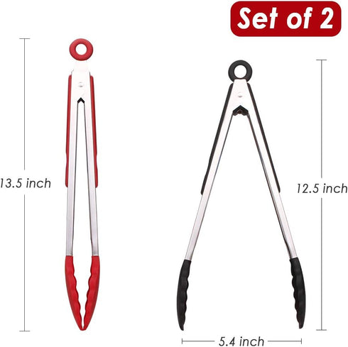 Webake Kitchen Tongs Set of 2 Silicone Tongs in Pinch Test Grade, 12 Inch Salad Tongs Cooking Tongs with Silicone Tips IP Accessories, Metal Tongs...