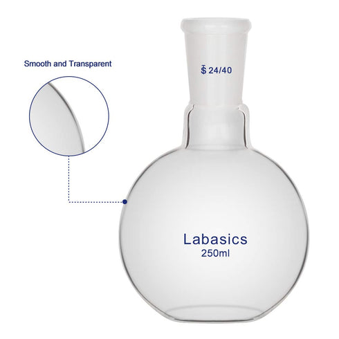 Glass 250ml Single Neck Flat Bottom Boiling Flask, with 24/40 Standard Taper Outer Joint, 250ml...