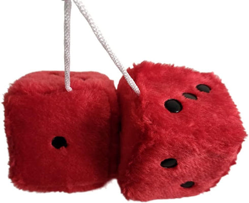 1 Pair Retro Dots Fuzzy Dice Car Mirror Hanging with Suction, Cubic Square Plush Dice Auto Rearview Mirror Dice for Car Ornament Decoration (Red)...
