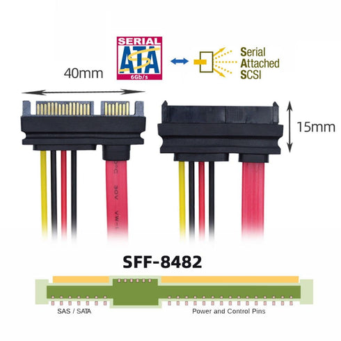 chenyang SAS to SATA Cable,SFF-8482 SAS 29 Pin to SATA 22Pin Hard Disk Drive Raid Extension Cable with 15 Pin SATA Power Port...