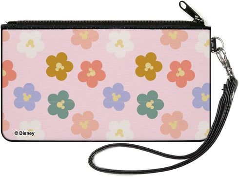 Disney Wallet, Zip Pouch, Mickey Mouse Ears Icon Flowers Multi Pastel, Canvas...