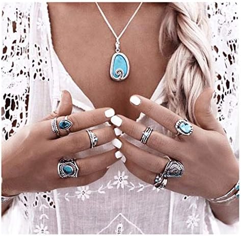 Barode Boho Turquoise Knuckle Vintage Feather Joint Knuckle Ring Set Stackable Midi Ring Set for Women(8PCS)...