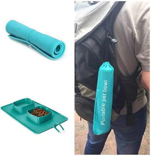 Collapsible Dog Bowls (Roll-up). Dog Food and Cat Food Travel Food Bowls. Foldable and Portable Dog Food Bowls. Dog Food Mat and Cat Food Mat. Dog...