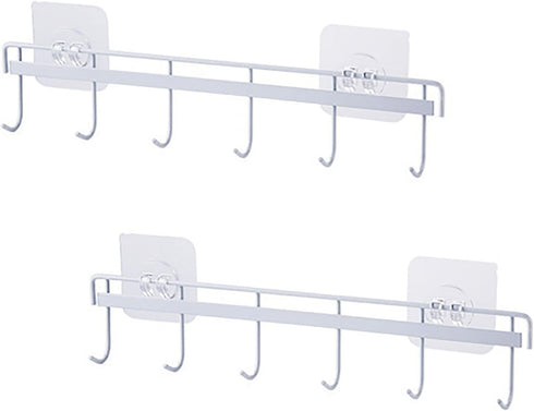 YYaaloa 2Pack of Wall Hooks Coat Hat Hook White Rack with 6 Hooks Key Hanger Clothes Holder Coffee Mug Holder Kitchen Bathroom Housekeeper Home Or...