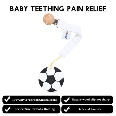Baby Food Grade Silicone Sports Shape Teether Toy with Pacifier clip Holder,Teething Pain Relief Toys Gift Set for 3 Months+ Boys and Girls,Freeze...