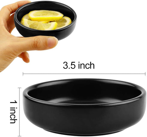 3.5" Ceramic Side Dish Set of 4 - Small Porcelain Soy Dipping Sauce Dishes - Black Seasoning Bowls Dinnerware Sets for Serving...