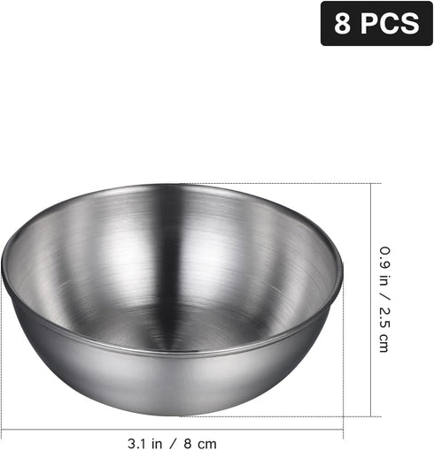 Healeved 8pcs Stainless Steel Sauce Dishes Round Seasoning Dishes Sushi Dipping Bowls Saucers Bowl Mini Appetizer Plates Seasoning Dish Saucer Pla...