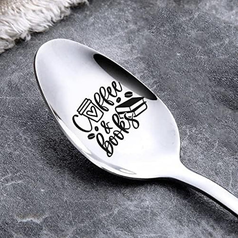 Coffee and books engraved spoon Let's Have Coffee Together Forever Christian gifts Engraved Spoon Cute coffee lovers Gift for Friends Who Are Movi...
