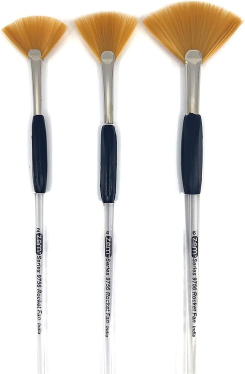 ZEM Brush Rocket Student Gel Grip Ergonomic Fan Short Acrylic Handle Artist Paint Brush Set Sizes 2,4,6...