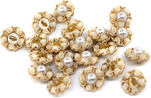 Faux Pearl Sewing Shank Buttons Hollow Edge Beige Velvet Interweave Metal Base 20 Pcs - 18mm, 23/32"...