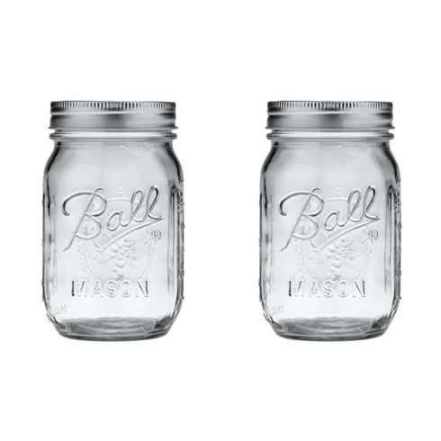 Ball Glass 389579 Pint Regular Mouth Mason, 2 Count (Pack of 1), Clear...