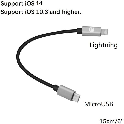 Ultra Tough & Durable iOS 15 to MicroUSB OTG Pro Cable 15cm 0.5ft for iPhone 13 Pro Max Mini,11,12, Chord Mojo2 Hugo2 Pha3 Fiio Q1 HiFi Oppo HA2 K...