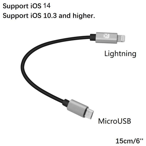 Ultra Tough & Durable iOS 15 to MicroUSB OTG Pro Cable 15cm 0.5ft for iPhone 13 Pro Max Mini,11,12, Chord Mojo2 Hugo2 Pha3 Fiio Q1 HiFi Oppo HA2 K...