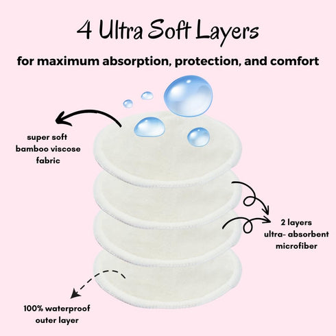 Bamboo Viscose Nursing Pads - 14 Washable Pads with Wash and Storage Bags - Breastfeeding Nipple Pads for Maternity - Reusable Breast Pads for Bre...