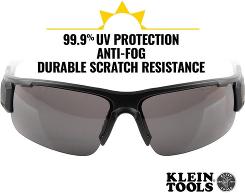 Klein Tools 60162 Safety Glasses, Professional PPE Protective Eyewear with Semi Frame, Scratch Resistant and Anti-Fog, Gray Lens...