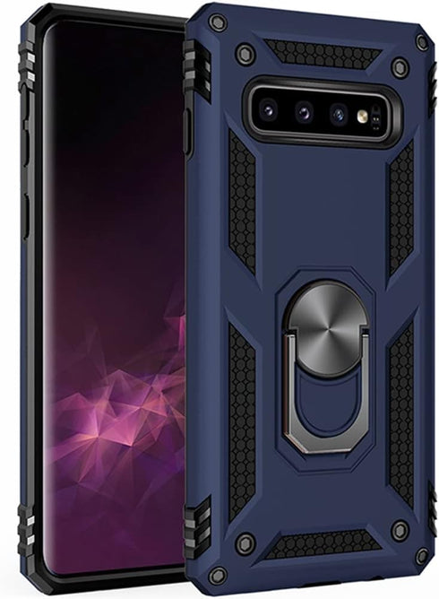 Military Grade Drop Impact for Samsung Galaxy S10 Plus Case 360 Metal Rotating Ring Kickstand Holder Built-in Magnetic Car Mount Armor Shockproof ...