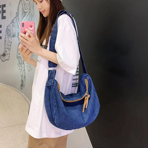 Denim Purse for Women Cross Body Bag Blue Jean Purses Canvas Tote Crescent Shoulder Bag Crossbody Hobo Handbags...