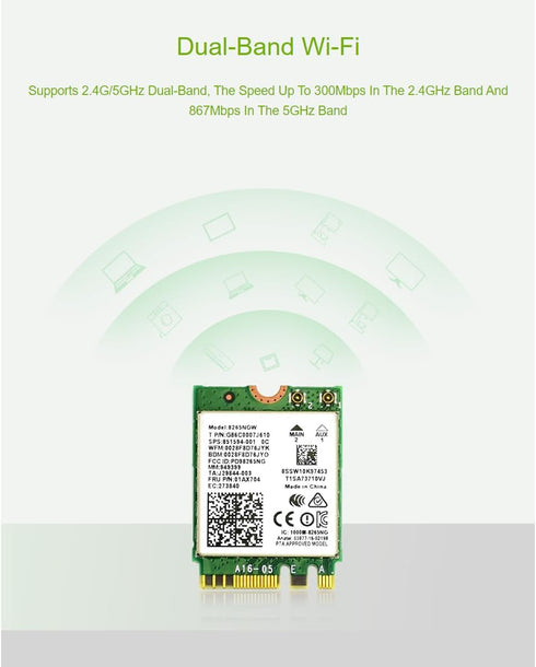 Wireless-AC8265 Dual Mode AC8265 Wireless NIC Module for Jetson Nano Developer Kit M.2 NGFF Support 2.4GHz / 5GHz 300Mbps / 867Mbps Dual Band WiFi...
