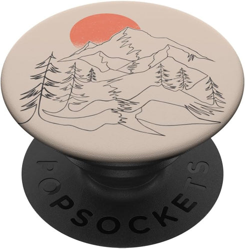 Retro Mountain Sky and Lake Beige PopSockets Adhesive PopGrip...