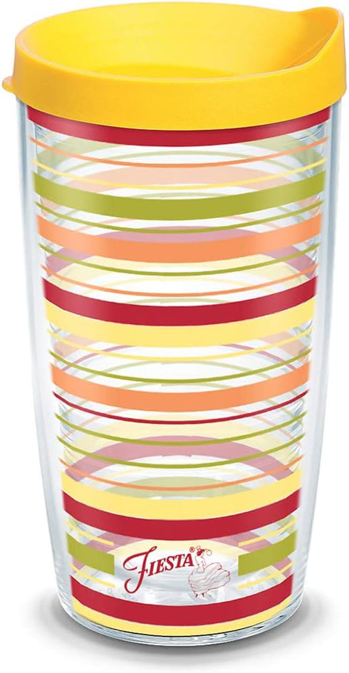 Tervis Made in USA Double Walled Fiesta Insulated Tumbler Cup Keeps Drinks Cold & Hot, 16oz, Sunny Stripes...