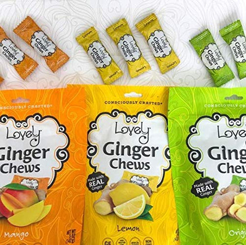 Lovely Candy Co. Lemon Ginger Chews, Made with Real Ginger, Individually Wrapped, 5oz (1-Pack) | Gluten-Free, Non-GMO, NO Artificial Ingredients, ...