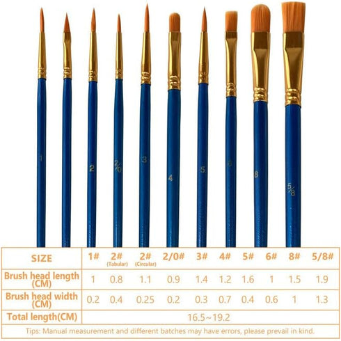 Paint Brushes Set,1 Pack 10 Pcs Nylon Hair Painting Brushes for Acrylic, Oil and Watercolor Paint...