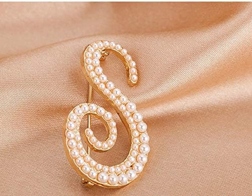 Gold Simulated Pearl Initial Letter Alphabet Brooches Pin Women Gifts Jewelry...