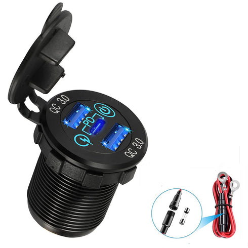 Switchtec 3 Charger Sockets (2 ea QC 3.0 USB, 1 ea Super-Fast Type C PD) 12v24 wTouch Switch Enclosed in Waterproof Aluminum Housing Boats, 26.7 i...
