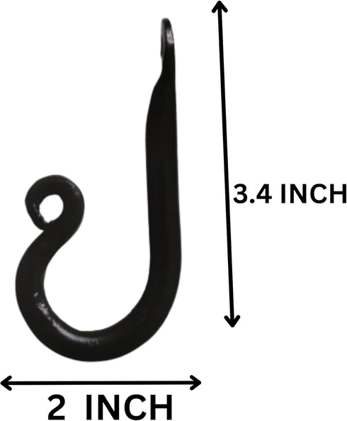 Wrought Iron Coat Hooks Set of 3, Decorative Black Wall Mounted Rustic ~ Blacksmith Handmade Rust Proof Single J Hook for Hanging Robes, Hats, Clo...