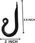 Wrought Iron Coat Hooks Set of 3, Decorative Black Wall Mounted Rustic ~ Blacksmith Handmade Rust Proof Single J Hook for Hanging Robes, Hats, Clo...