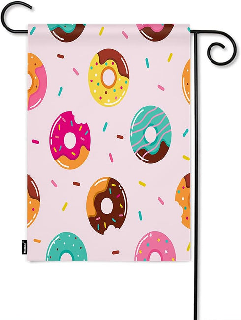 Moslion Donut Garden Flag Sweet Chocolate Donuts Candy with Polka Dot Stars For Baby Kids Flags Double-Sided Banner Welcome Yard Flag Outdoor Home...