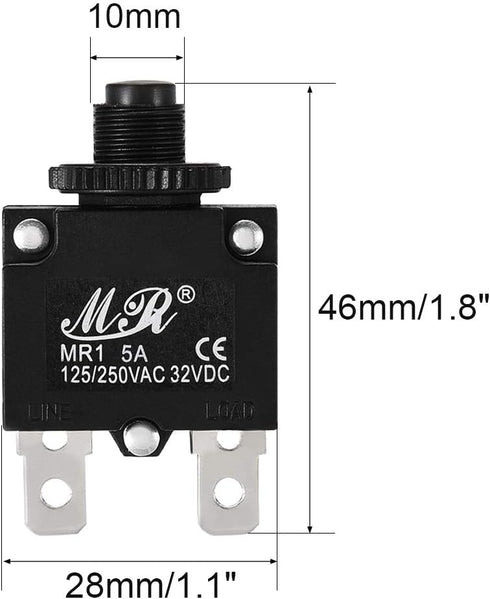 uxcell 5Pcs Thermal Overload Protector AC 125/250V 5A Push Button Reset Circuit Breaker...