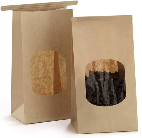 BagDream Small Bakery Bags with Window 50Pcs 3.54x2.36x6.7 Inches Window Tin Tie Tab Lock Kraft Brown Paper Bags for Coffee Bean, Cookies, Treat, ...