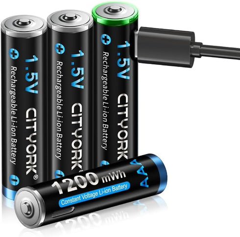 Type-C USB 4 Pack 1.5V AAA 1200mWh Lithium Rechargeable Battery, Constant Output and Fast Charging (Include Type-C USB Cable) (4 Pack USB AAA)...