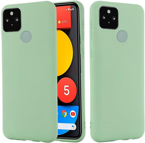 Cute Case for Pixel 5a Green Silicone Cover for 5a 5G, Soft Rubber Gel Case with Lanyard Girly Phone Case Women Case Matte Waterproof Shockproof P...