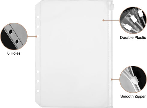 12PCS A5 Binder Pockets,6 Holes Budget Cash Envelopes for Budgeting, Clear Plastic Zipper Pouch for A5 Budget Planner Binder,Money Organizer...