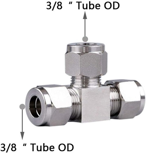 Beduan Pneumatic Stainless Steel 3/8” Compression Fittings Tee Let-Lok Adapter Tube Connector...