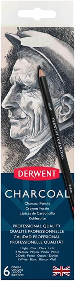 Derwent Charcoal Pencils, Metal Tin, 6 Count (0700838)...
