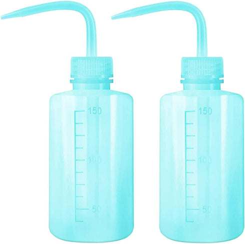 2pcs 150ml 5Oz Wash Bottle Blue Narrow Mouth Squeeze Bottle Medical Lab Plastic Safety Squeeze Bottle No Spill Bend Mouth Watering Cans...