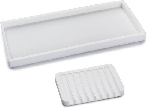 Bloss Counter Tray Set for Bathroom/Kitchen - 11.8" Silicone Tray for Kitchen Countertop, Soap and Sponge Holder, Bathroom Vanity Traty for Perfum...
