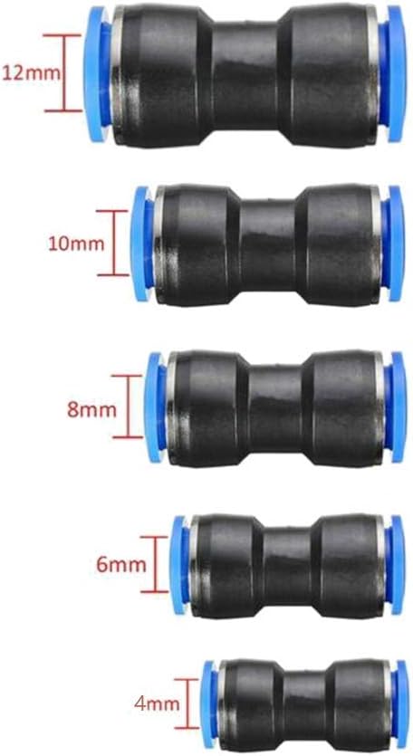 Straight Push Connectors, 4/6/8/10/12 mm Quick Release Plastic Push to Connect Fittings Kit, 50 Pcs Air Line Fittings for 5/32 1/4 5/16 3/8 1/2 Tu...