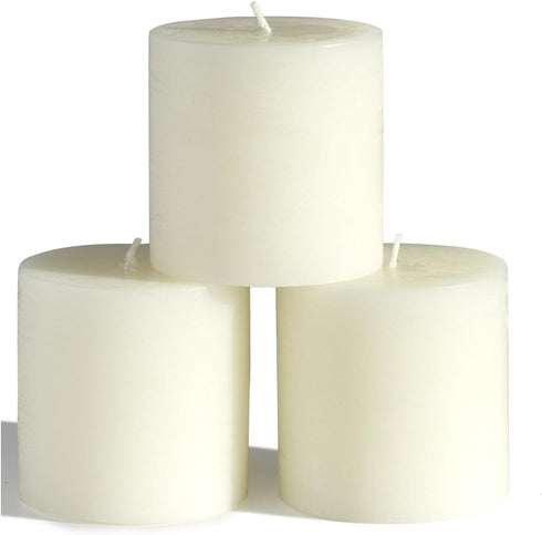CANDWAX 3x3 Pillar Candles Set of 3 - Rustic Unscented No Drip Ivory Candles for Home Decor, Weddings, Centerpieces...