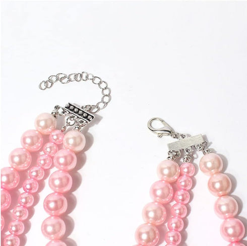 Fancy 3 Rows Pearl Pink Diamond Pet Cat Dog Necklace Collar Jewelry Pet Cat Dog Girl Costume Accessories(7.8-12.6in)...